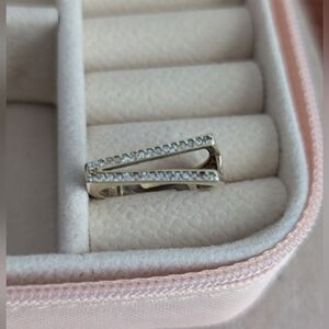 Sterling Silver Split Band Ring with Pavé Cubic Zirconia - Silver